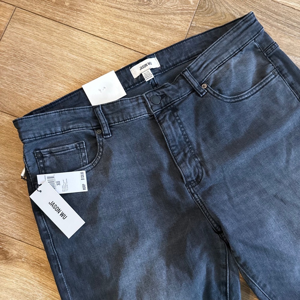 Jason Wu Bedford Slim Straight Jeans Mens 36x30 Charcoal Gray Wash Denim New